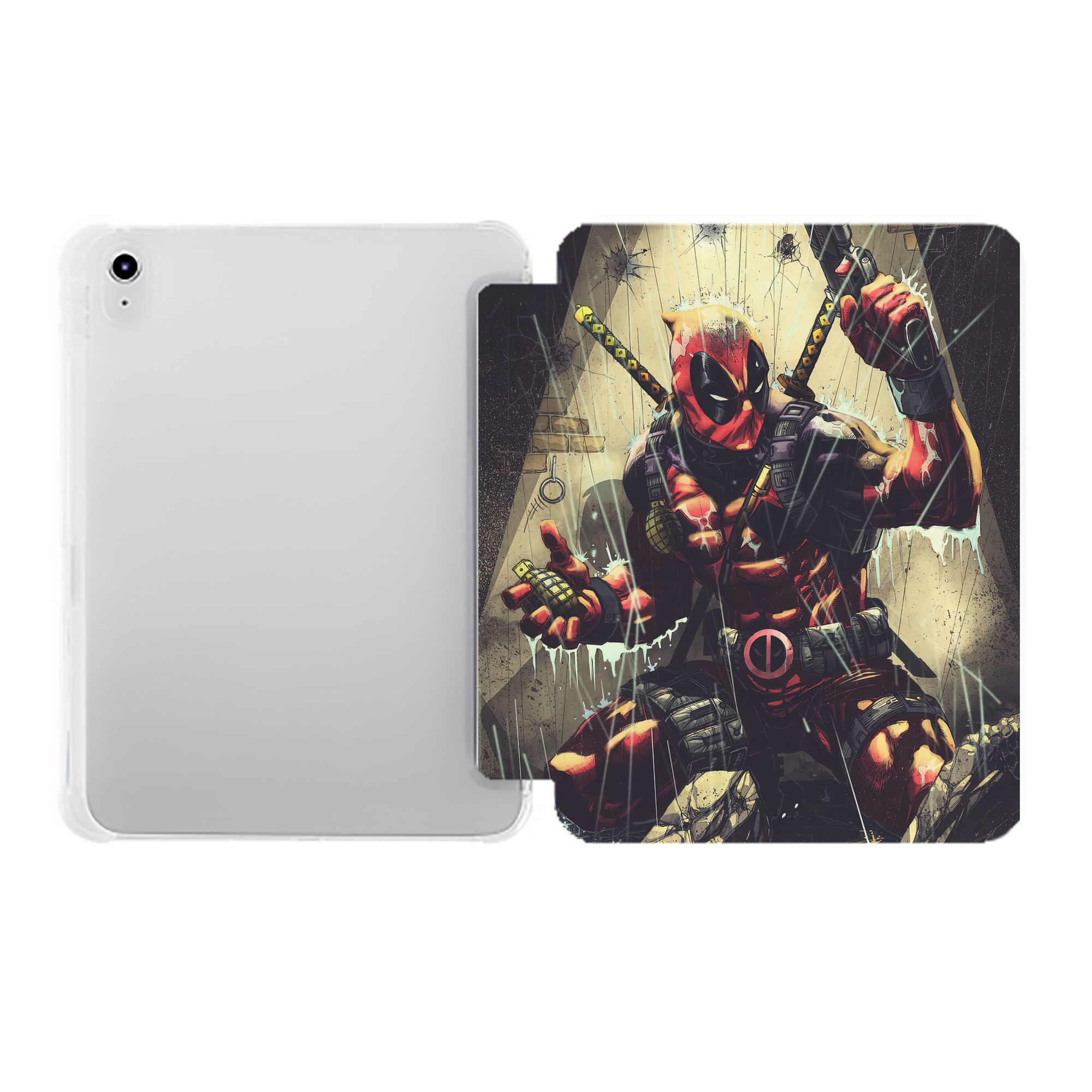 （画像用） Deadpool デッドプール IPad ケース ペン収納付き 三つ折りスタンド PUレザー×シリコン 対応機種9.5/10.5/10.9インチ